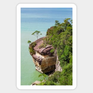 Cliff and trees at ocean shore landscape Sticker